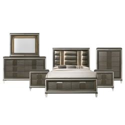 Twenty Nine - Queen Storage 6 Piece Bedroom Set - Dark Brown