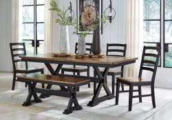Wildenauer - 6 Pc. - Extension Table, 4 Side Chairs, Bench - Brown / Black