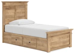 Makidern - Twin Panel Storage Bed With Under Bed Storage Unit - Tan