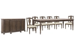 Saddle Creek - Extendable Leg Dining Table With 6 Wood Back Side Chairs And Server - Timber Brown