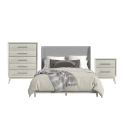 Westland - King Upholstered 3 Piece Bedroom Set With Fabric - Almond Gray