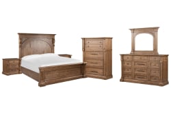 Gallant Grove - Queen Panel Bed, 2 Nightstands, Drawer Dresser With Landscape Mirror And Drawer Chest - Brown