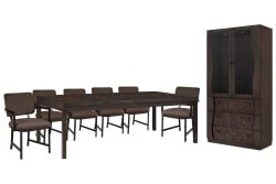 Modern Mosaic - Leg Dining Table With 6 Arm Chairs And China Cabinet - Brown