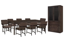 Modern Mosaic - Leg Dining Table With 8 Arm Chairs And China Cabinet - Brown