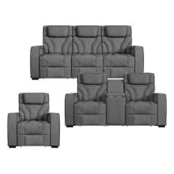 Blitz - 3 Piece Living Room Set (Sofa, Loveseat & Recliner) - Simba Slate And Black Welt