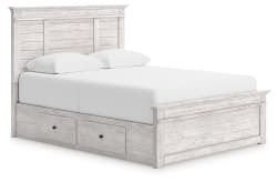 Makidern - Queen Panel Storage Bed With Under Bed Storage Unit - Whitewash