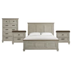 Farmington - King 4 Piece Bedroom Set With 2 Nightstands & Chest - Medium Brown And Washed Stone