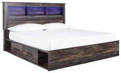 Drystan - King Bookcase Bed With 2 Side Drawers - Brown / Beige