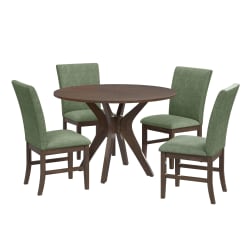 Santa Barbara - 5 Piece Standard Height Dining Set (Round Table And Four Fabric Chairs) - Walnut / Avocado