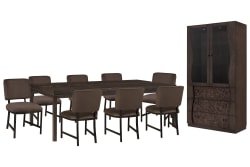 Modern Mosaic - Leg Dining Table With 8 Side Chairs And China Cabinet - Brown