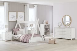 Hallityn - 5 Pc. - Bookcase, Dresser, Full Tent Complete Bed, 2 Nightstands - White
