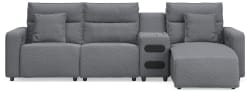 Modmax II - 4-Piece Power Reclining Sectional With RAF Press Back Power Chaise And Audio Console - Salt And Pepper