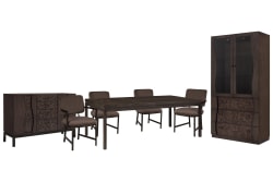 Modern Mosaic - Leg Dining Table With 2 Side Chairs, 2 Arm Chairs, Sideboard And China Cabinet - Brown