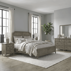 Hickory Grove - 4 Piece Bedroom Set (King Panel Bed, Dresser & Mirror, Night Stand) - Heirloom Brown