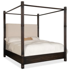 Retreat - Pole Rattan King Upholstered Poster Bed With Canopy - Black