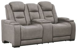 The Man-Den - Gray - PWR REC Loveseat/Con/Adj HDRST