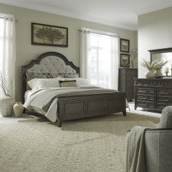 Paradise Valley - 4 Piece Bedroom Set (King Upholstered Bed, Dresser & Mirror, Chest) - Saddle Brown
