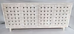 Bast - Pine Wood 4 Door Cabinet - Timeworn Cream