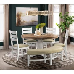 Park Creek - 6 Piece Round Dining Set-Table, Four Side Chairs, And Bench - Cottage White Finish