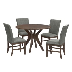 Santa Barbara - 5 Piece Standard Height Dining Set (Round Table And Four Fabric Chairs - Walnut / Dark Gray