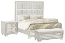 Camila - Queen Upholstered Bed, With 2 Nightstands And Bench - Creamy White