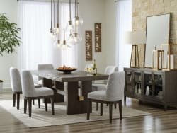 Burkhaus - 8 Pc. - Dining Room Extension Table, 6 Side Chairs, Server - Dark Brown