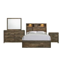 Bailey - Full Bookcase Panel 4 Piece Bedroom Set With Bluetooth - Walnut