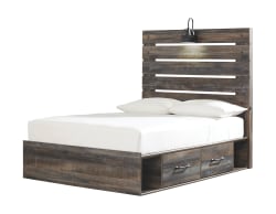 Drystan - Brown / Beige - Full Panel Bed with 4 Side Drawers