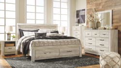 Bellaby - Whitewash - 9 Pc. - Dresser, Mirror, Chest, King Platform Bed with 2 Storage Drawers, 2 Nightstands