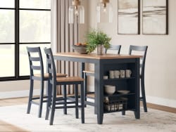 Gesthaven - Natural / Blue - 5 Pc. - Rectangular Dining Room Counter Table, 4  Barstools