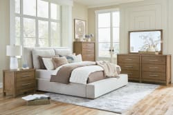 Cabalynn - 5 Pc. - Dresser, Mirror, Chest, California King Upholstered Bed - Light Brown