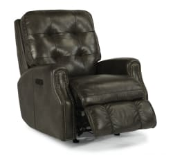 Devon - Leather Power Headrest Power Rocking Recliner, Nailhead Trim - Black