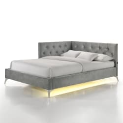 Amberley - Full Upholstered Corner Bed With LED And USB - Gray