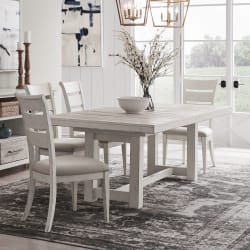 Backroads - 5 Piece Trestle Table Set - Weathered White & Parchment