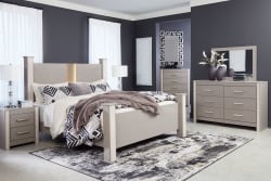 Surancha - Gray - 9 Pc. - Dresser, Mirror, Chest, Queen Poster Bed, 2 Nightstands