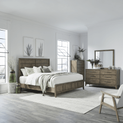 Shaker Lakes - 4 Piece Bedroom Set (Queen Panel Bed, Dresser & Mirror, Chest) - Harvest Brown