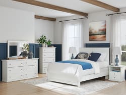Bostwick Shoals - 6 Pc. - Dresser, Mirror, Queen Panel Bed With Framed Footboard, 2 Nightstands - White