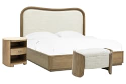 Leeza - Queen Upholstered Panel Bed, With Accent Nightstand And Bench - Brown