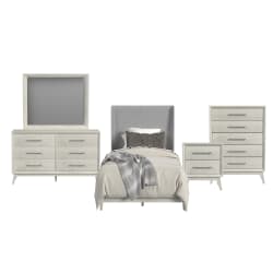 Westland - Twin Upholstered 5 Piece Bedroom Set With Fabric - Almond Gray