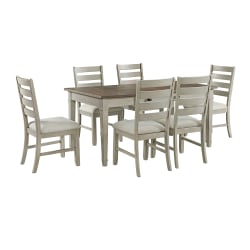 Farmington - 7 Piece Standard Height Dining Set (Rectangular Table And Six Chairs) - Medium Brown And Washed Stone