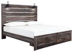 Drystan - King Panel Bed With 2 Storage Drawers - Brown / Beige