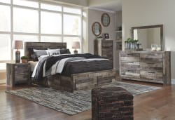 Derekson - Multi Gray - 8 Pc. - Dresser, Mirror, Chest, Full Panel Bed with 2 Storages
