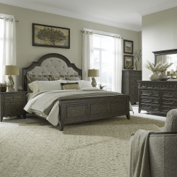 Paradise Valley - 5 Piece Bedroom Set (King Upholstered Bed, Dresser & Mirror, Chest, Nightstand) - Saddle Brown