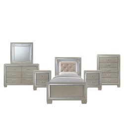 Platinum - Youth Twin Platform 6 Piece Bedroom Set - Сhampagne