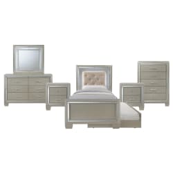 Platinum - Youth Twin Platform With Trundle 6 Piece Bedroom Set - Сhampagne