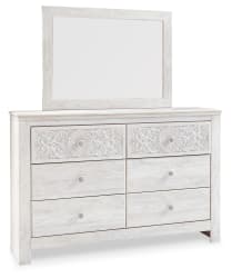 Paxberry - Dresser, Mirror - Medallion Drawer Pulls - Whitewash