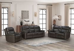 Leon - Power Console Loveseat Recliner With Power Headrest, Power Lumbar, Heat And Massage - Smokey Gray