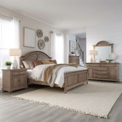 Summer House - 5 Piece Bedroom Set (Queen Panel Bed, Dresser & Mirror, Chest, Night Stand) - Sand Dune