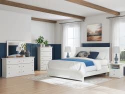 Bostwick Shoals - 6 Pc. - Dresser, Mirror, King Panel Bed With Framed Footboard, 2 Nightstands - White