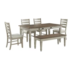 Farmington - 6 Piece Standard Height Dining Set (Rectangular Table, Four Chairs & Storage Bench) - Medium Brown And Washed Stone